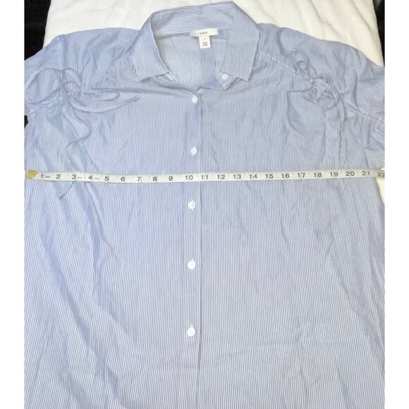 Lewit Tops - Lewit Women's Blue & White Striped Button-Down Shirt Size 1 Ruched sleeves
